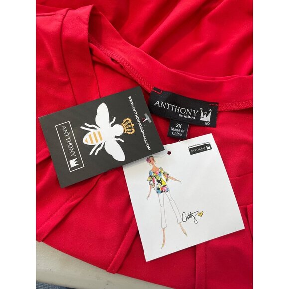 Antthony Studio Blouse Size 3X Stretch Knit Tulip Sleeve Plus Red Christams NEW - Picture 3 of 6
